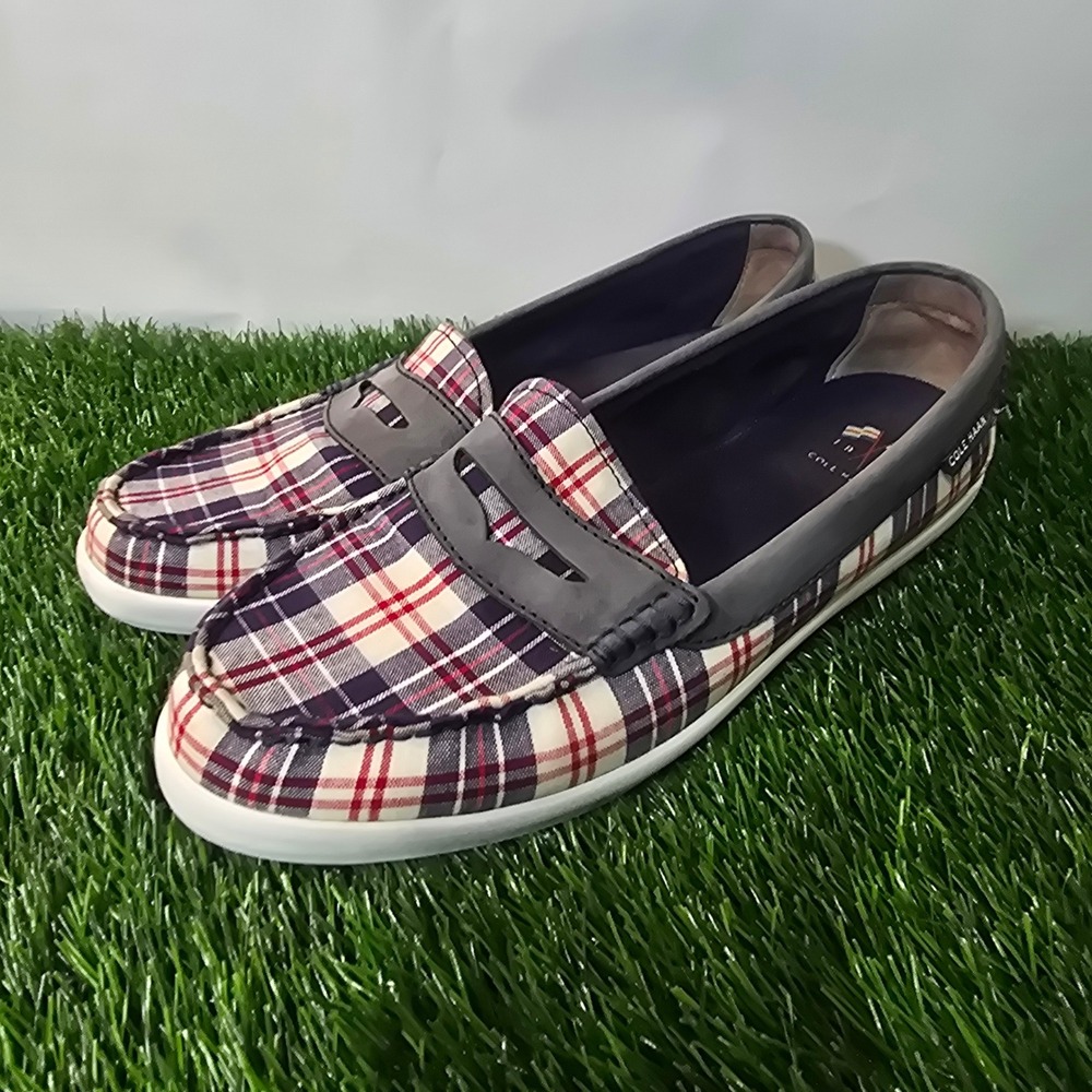 Cole Haan Size 9 B Plaid Penny Loafer Women Red Blue Tartan W06072